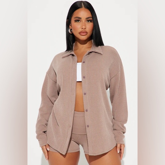 623/Tan Ribbed Two-Piece Set - Picture 2 of 3